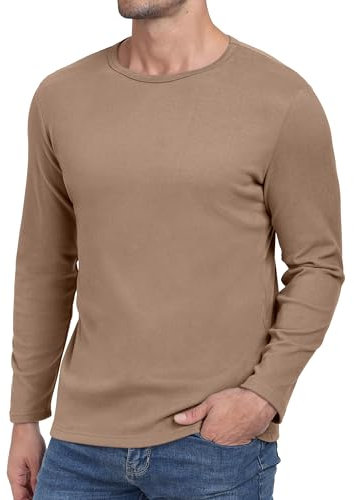 Hisir Mens Long Sleeve Tops UK Thermal Basic Crew Neck T-Shirt Tee Tops (Brown, L)