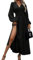 LUVCES Damen Herbst Maxi Kleid V-Ausschnitt Puff Langarm Plissee Hohe Taille Schlitz Elegant Hochzeitsgast Cocktail Langes Kleid Schwarz L