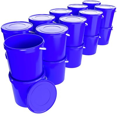 20 Eimer mit Deckel 10l Blau Rund | Kunststoff Eimer Lebensmittelecht, luftdicht und stabil | Leer Eimer mit Griff und Deckel für Lebensmittel Chemie Waschpulver Klebstoffe geeignet