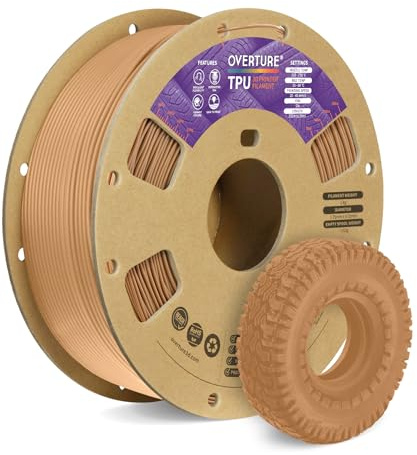 OVERTURE Flexible TPU 95A 3D Printer Filament 1.75mm, 1kg Brown | Soft & High Elasticity & Durability, Excellent Layer Adhesion, Accuracy +/- 0.02mm, Fits Most FDM (Brown)
