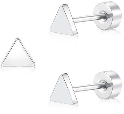 FACOKO Orecchini a bottone da donna Vari stili disponibili Orecchini a bottone in titanio ipoallergenici Orecchini versatili per tutti i giorni (Argento/Triangolo, 5MM)