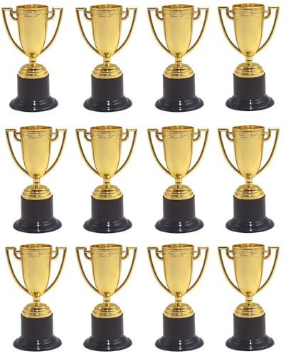 TUBAWD 12Pcs Trophy Cup, Mini Trophies, Gold Trophy and Medals Classroom School Award Party Rewards Competition Ceremony Used for Various Competition Rewards (9.9 * 9.9)