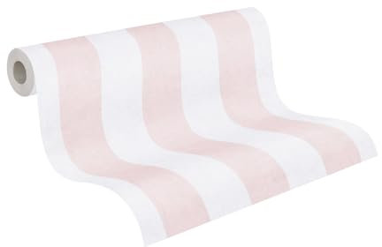 A.S. Création Kinderzimmer-Tapete Lilly & Luis - Strapazierfähige Vliestapete in Streifen-Optik - 10,05 m x 0,53 m - Creme, Rosa - Made in Germany – 770782