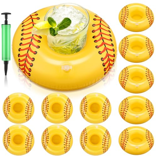 ShinyRelief 12 Pieces Inflatable Softball Drink Floats Reusable Pool Drink Holder Set Inflatable Float Cup Coasters for Pool Party Hot Tubs Lakes Oceans for Women Men Adults Summer Pool