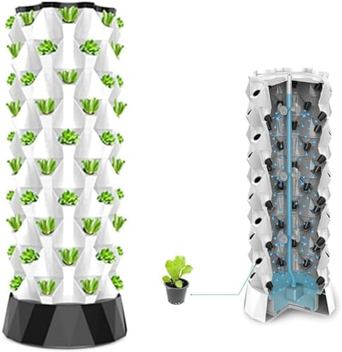 GLFNB Tour hydroponique, système de Culture aquaponique, kit de Culture aéroponique pour Herbes, Fruits et légumes avec Pompe d'hydratation, minuterie, Adaptateur, lit de semis et Pots en Filet, 4