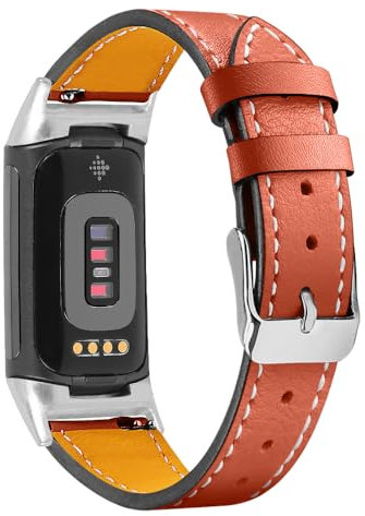 Bdsidy Bracelet Compatible avec Fitbit Charge 6/Charge 5 WatchBand, Cuir Bracelets de Remplacement pour Fitbit Charge6/Charge5 Smartwatch Bracelets pour Hommes et Femmes (Orange)