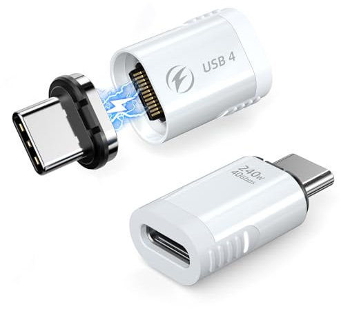 HanCenDa USB-C Magnetadapter Weiß, Gerader USB-C Magnetadapter 24-Pin 240W USB4 40Gbps 8K 60Hz Video für Thunderbolt 3/4, MacBook Pro/Air iPhone 16/15, Steam Deck, PS5, PSVR2-2er Pack