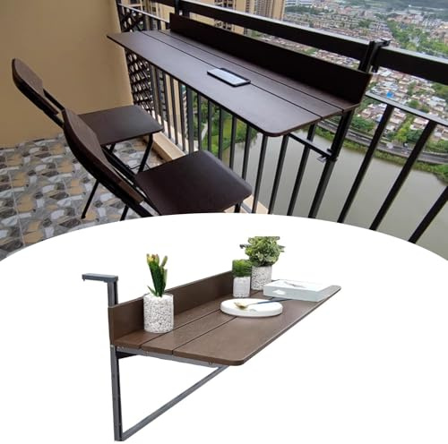Ddasam Tavolino da Ringhiera Balcone Pieghevole - Design Salvaspazio, Montaggio Rapido Senza Fori - Lega Alluminio Resistente & Materiale Ecologico per Esterni (Tavolo L 120 x P 37 cm)