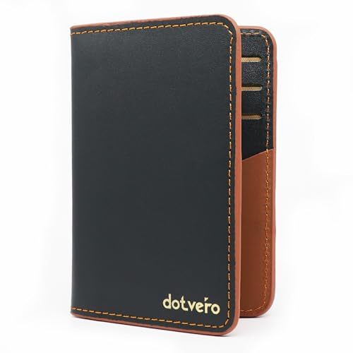 DOTVERO Capri Premium Men’s Wallets Slim – Handmade Real Leather Wallet – RFID Blocking Card Holder with 11 Slots – Minimalist Wallets for Men with Wooden Gift Box (Night Green/Caramel Tan)