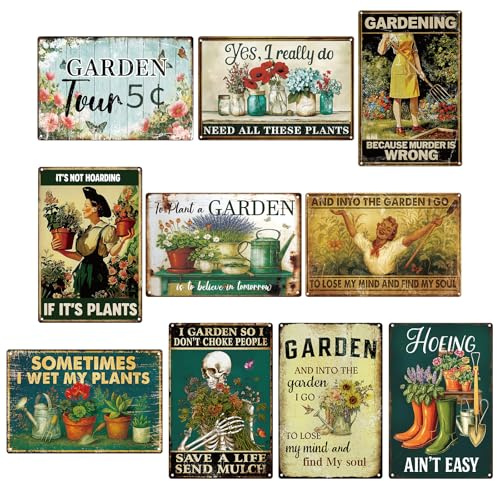 Otoolling 10 Pcs Vintage Funny Garden Metal Sign for Woman, 12 x 8 Inch