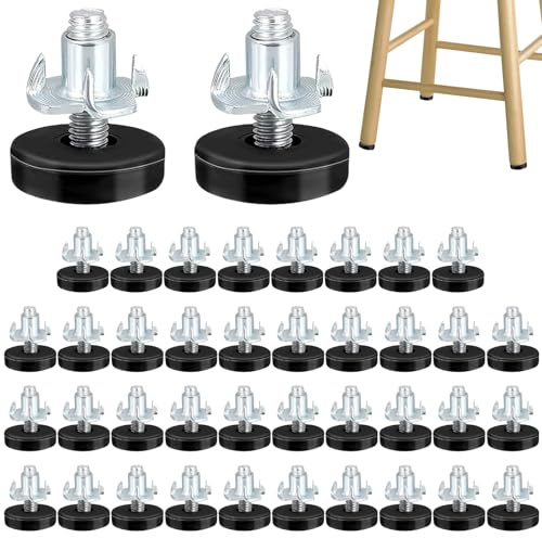 Aohyue 40PCS Pieds de Nivellement Réglables en Hauteur, Filetage M6, Pied de Table Reglable avec écrous en T à Visser, Pieds de Meubles Robustes pour Table et Chaise, Protection du Sol