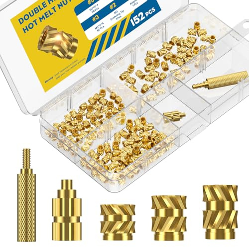 Uniclife 152 Pcs Threaded Inserts for Plastic, 3 Sizes of M3 Heat Set Inserts with Soldering Tip & Adapter, Brass Heat Inserts, Metric Knurled Nut Inserts Kit for 3D Printing Components