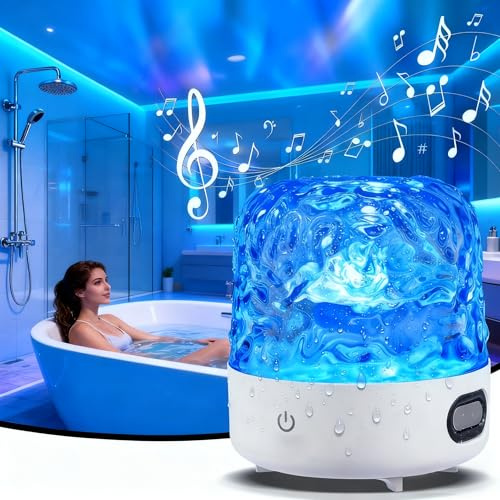 Shower Waterproof Bathroom LED 16 Colors Ocean Wave Lamp, Rechargeable Bath Mood Light with Remote & Touch Control, Aurora Ambient Lighting Projector with White Noise Speaker for Bathroom Bathtub