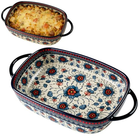 Keramik Auflaufform 600ML, Rechteckige Backformen, Auflaufformen 19,5 x 13CM, Keramik Backformen mit Griffen für Lasagne,Fleisch,Gemüse,für Heißluftfritteuse, Backofen, Mikrowellenherd
