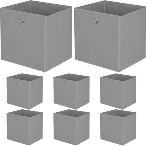 8er Faltbare Aufbewahrungsboxen 32x32x32 cm Stoffboxen mit Fingerloch für Kallax Regale Platzsparende Würfelboxen aus Vliesstoff Aufbewahrungslösung für Würfelregal Schrank Kinderzimmer Grau