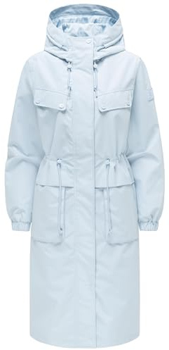 Navahoo Damen extralange wasserdichte Übergangsjacke Mantel oversize Parka mit Taillenzugband und Brusttaschen Kirschwind 14 XS-3XL