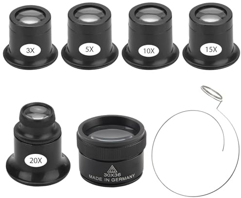 LEIMEND 6 Stück Uhrmacher-Lupenset 3x/5x/10x/15x/20x/30x Uhrmacher | Lupe mit Stahlbügel Augenlupe geeignet für Uhren Schmuck Münzen Elektrotechnik Nähen Handwerk (schwarz)