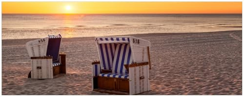 Wallario Küchenrückwand selbstklebend 115 x 50 cm, Motiv: Strandkörbe im Sonnenuntergang | Spritzschutz abwischbar & pflegeleicht