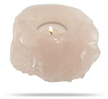 Budawi® Rosenquarz Edelstein Teelichthalter Rohstein mit polierter Oberfläche