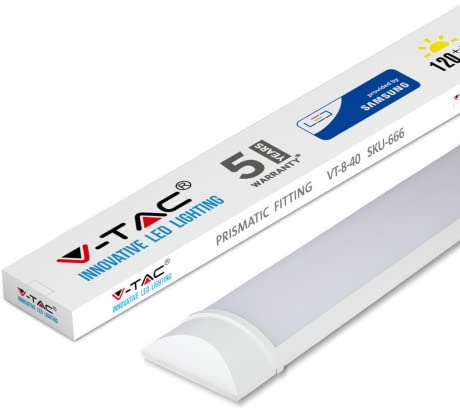 V-TAC 40W 4ft LED Batten Fittings Integrated Tube Lamp 4000K Day White 1200x74x24mm Wall and Ceiling Lighting 30000h Long Lifespan