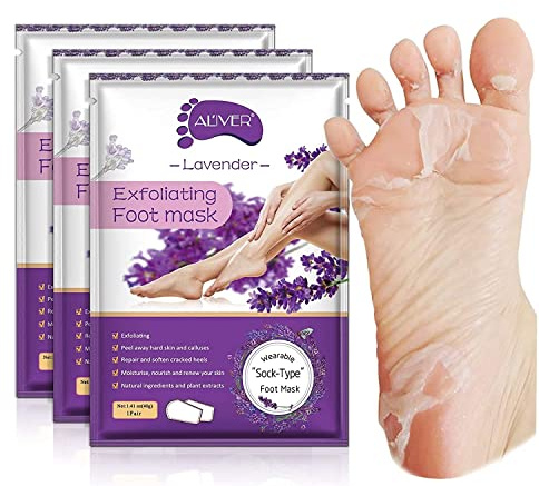 ALIVER Foot Peel Mask 3 Pack, Exfoliator Peel Off Calluses Dead Skin Callus Remover, Baby Soft Smooth Touch Feet-Men Women (Lavender)