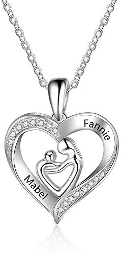 XiXi Halskette mit Gravur Personalisiert Anhänger Herz mit Namen Halskette Damen Silber 925 Schmuck für Mutter und Tochter Familien