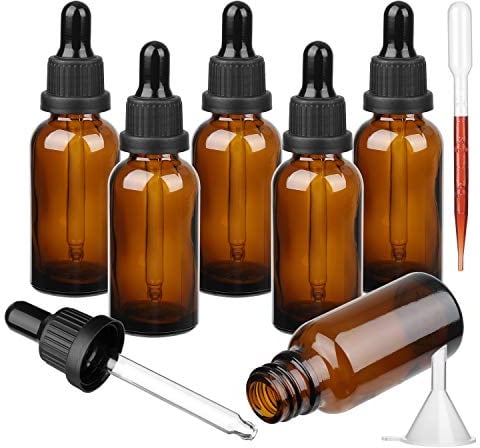Hyber&Cara 6 X 30ml Flacons en verre ambre avec pipettes, Bouteilles compte-gouttes en verre brun vides pour les huiles essentielles/aromathérapie