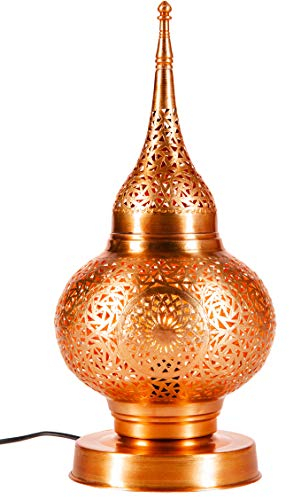 Orientalische Messing Tischlampe Lampe Hayati 45cm in Kupfer | Marokkanische Tischlampen klein Lampenschirm silberfarben | kleine Nachttischlampe modern für Vintage Retro & Landhaus Stil Design