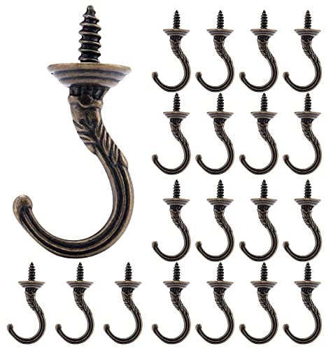 20PCS Vintage Wanddeckenschraubenhaken, Deckenhaken einschrauben Kleiderbügelhaken für Gartenküchenutensilien (Bronze)
