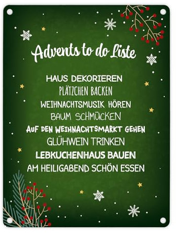 Advents to do Liste Metallschild in grün Weihnachten Advent Plätchen Glühwein
