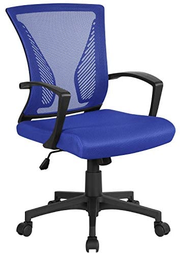 Yaheetech Bürostuhl Ergonomisch, Schreibtischstuhl mit Netzbespannung, Arbeitsstuhl mit Armlehnen, Chefsessel aus Mesh, höhenverstellbarer Computerstuhl 136 kg, atmungsaktiv, Wippfunktion Blau