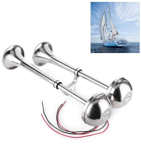 Drucklufthorn Traktor Dualhorn Dual Trompete elektrische Dual-Trompete 125db 12V elektrische Doppeltrompete Doppelhorn Edelstahl Elektroauto Horn Doppelrohr Elektrohorn Doppelhorn Schiff, 380Hz