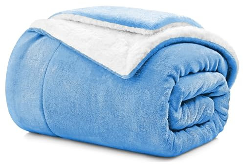 Aspire Homeware Sherpa Fleece Blanket Reversible Plush Soft Fluffy Fleece Blankets Thick Bed Throws Microfiber Throw for Sofa (Light Blue, Double (150 x 200 cm))