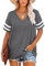 MOLERANI Women Tshirts Short Sleeve V Neck Oversize Summer Tops Casual Loose Tee Grey Size 6-8