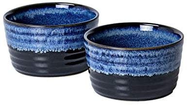 Ramequins en Porcelaine, Moule à Soufflé Porcelaine Bleu, Crème Brulée Muffin Bols de 2 Pcs X 240ml, Coupelle à Dessert pour Four et Micro-onde, Parfait pour Soufflé Crème Brulée Muffin