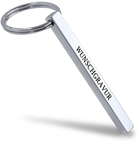 Mister Boncuk® Cubikey Schlüsselanhänger mit Gravur - Personalisierter Schlüsselanhänger aus Edelstahl - Personalisierte Geschenke für Männer und Frauen - Quader Anhänger (Silber Hochglanz)