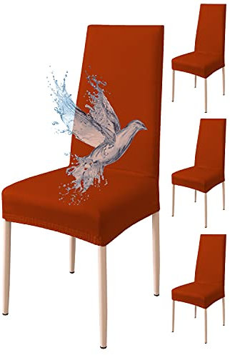 Poligino Stuhlhusse, 4-teilig, wasserdicht, Stuhlbezug, für Esszimmer, dehnbar, universal, einfach anzubringen, leicht zu reinigen (Orange, 4 Stück)