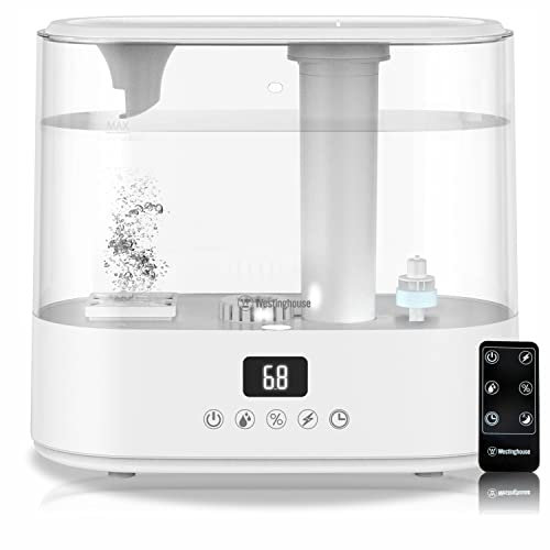 Westinghouse Antimicrobial Air Sterilization Humidifier, 100% Chemical-Free 2-in-1 Bedroom Humidifier and Purifier, Cool Mist Ultrasonic, Digital Controls with Remote, White
