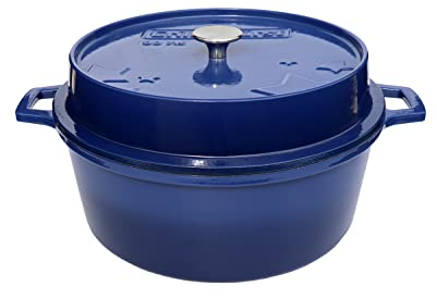 Grillfürst farbig emaillierter Dutch Oven ca. 7,5 Liter Fassungsvermögen - stabil stehender Gusseisentopf ohne Füße, blaue kratzfeste Emaillierung, multifunktional, ca. 18,5 x 38,8 cm, DO7,5