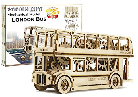 WOODEN.CITY 3D Puzzle - Holzpuzzle Erwachsene London Bus - Mechanisch Auto - DIY Spielzeug zum Bauen, Laserschnitt Teenager, Erwachsene, Freunde, Chef - 232mm x 70mm x 115mm
