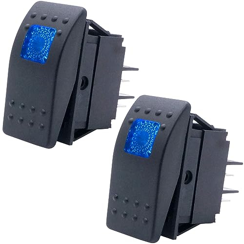 Taiss 2Pcs Boot Marine Beleuchteter Wippschalter 12V 20A 4Pin Ein/Aus mit blauer LED Auto Offroad Druckknopf Kippschalter RK1-06N-BU