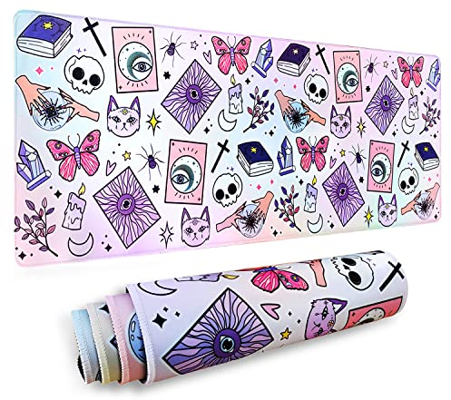 Kawaii Goth Mauspad XL, Gothic Cute Extended Large Gaming Mouse Pad, Purple Pink Witch Mouse Pad Mousepad, Kawaii Mouse Mat, Spooky Halloween Witch Desk Accessories Stuff Decor, 80 x 20 cm