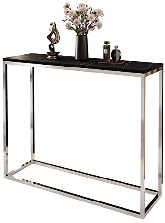 lukmebel Moderner Universal-Konsolentisch für Flur Wohnzimmer Schlafzimmer Industriestil Design laminierte Platte Platte Plus Stahlrahmen Schutzkante 30x100x80cm Chrom/Grigia Pietra Schwarz
