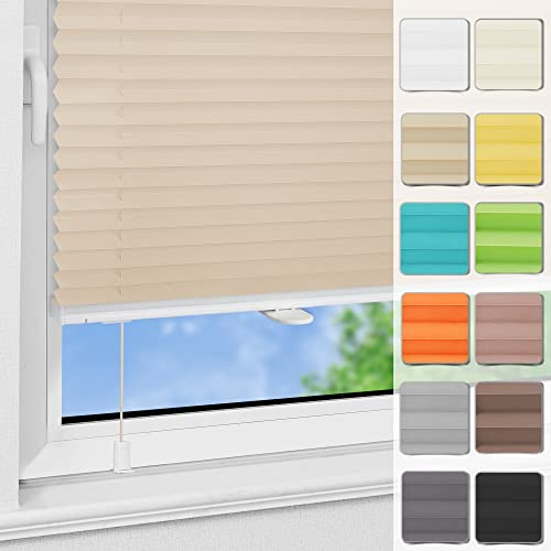 Magiea Plissee ohne Bohren Klemmfix B45 x H100 cm Creme, Easyfix Plisseerollo Sichtschutz und Sonnenschutz, Jalousie Faltrollo mit Klemmträger für Fenster & Tür