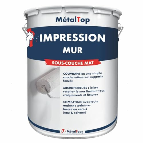 Metaltop - Impression Mur - Blanc - 15 L - Primaire d'accrochage, masque les taches, séchage rapide, sans odeur