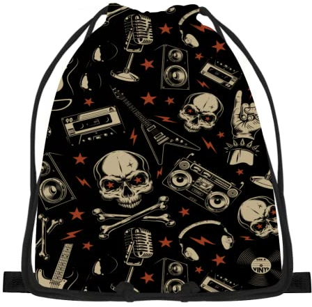 850 Rucksack Retro-Heavy-Metal-Rock-Wiederholungsmuster Turnbeutel Mit Kordelzug Gymsack Personalisierte Gym Sack Für Damen Kinder Herren 42X36cm