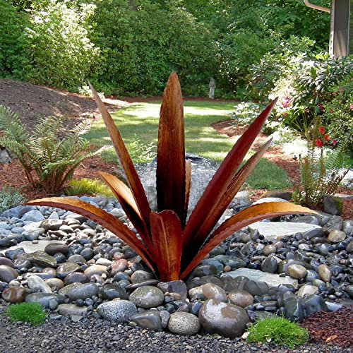 clyqyy Sculpture d'agave en métal à faire soi-même - Sculpture de tequila rustique - Décoration d'extérieur - Plantes d'agave en métal pour cour, jardin, pelouse (9 feuilles, jaune)