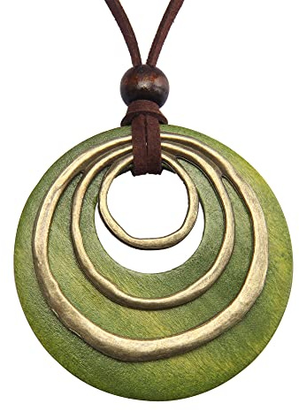 GelConnie Leather Necklace for Women Boho Long Necklaces Wooden Pendant Necklace Sweater Leather Necklace Circle Chunky Choker Necklaces