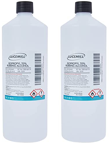 Lucemill 70% Rubbing alcohol | 2 Litre (2x1L) | Super Strength IPA Surface Sanitiser | 70% Isopropyl Alcohol | Clear Liquid
