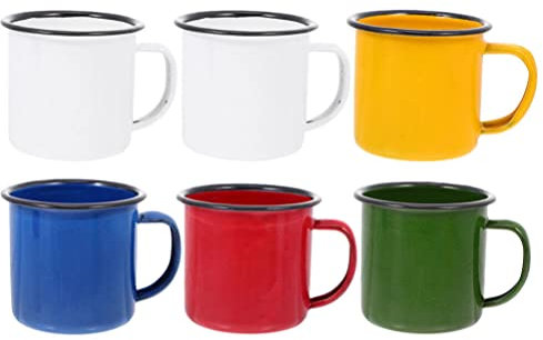Yardwe Lot De 6 Tasses En Émail Couleurs Assorties, Capacité Moyenne, Résistantes à La Chaleur, Matériau Émail Épais, Style Rétro, Multifonctions Maison, Bureau, Usage Quotidien